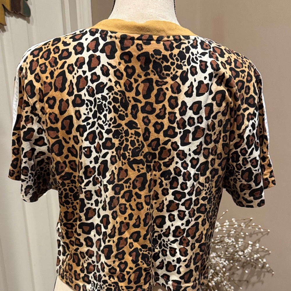 Adidas Women's Leopard Print Tee - Black, Brown, White - Picture 3 of 4
